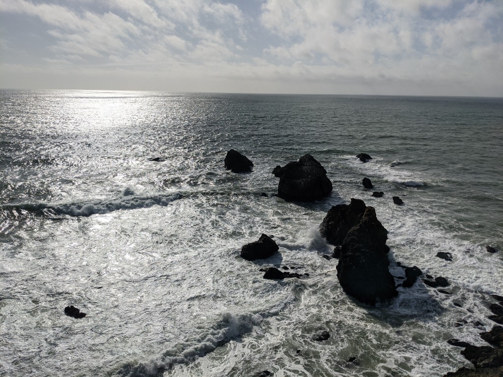 Sea stacks and surf on the coast near San Mateo